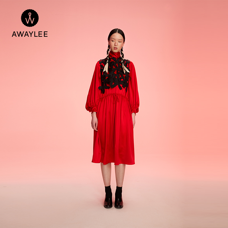 AWAYLEE设计师品牌 2021秋冬新品红色连衣裙