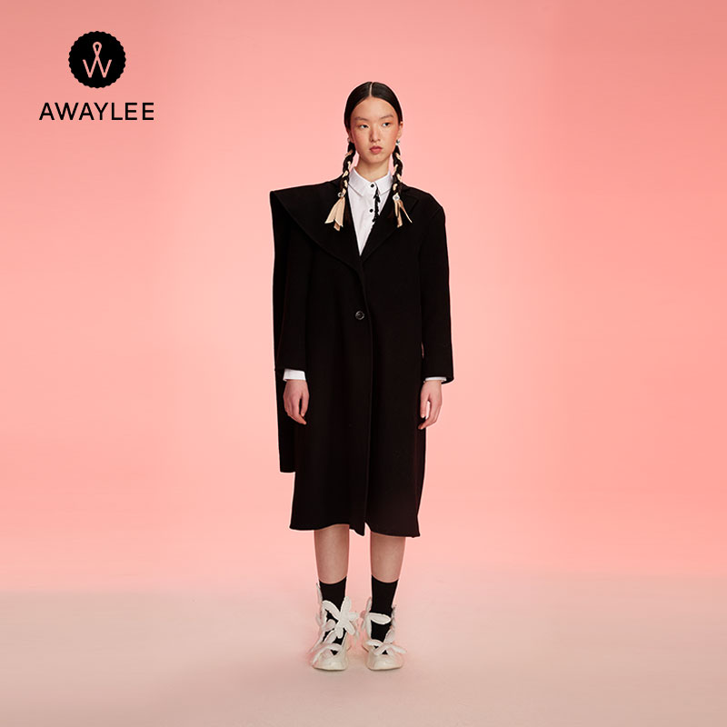WAYLEE设计师品牌 2021秋冬新品黑色双面呢大衣